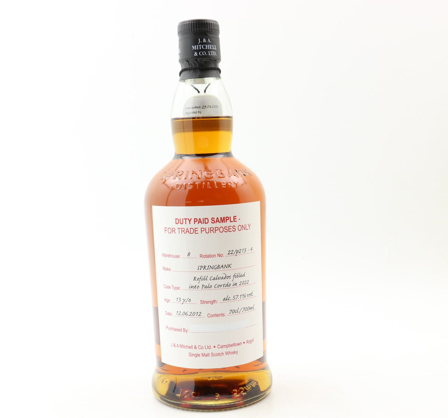 Springbank 2012 13 Year Old Duty Paid Sample Whisky