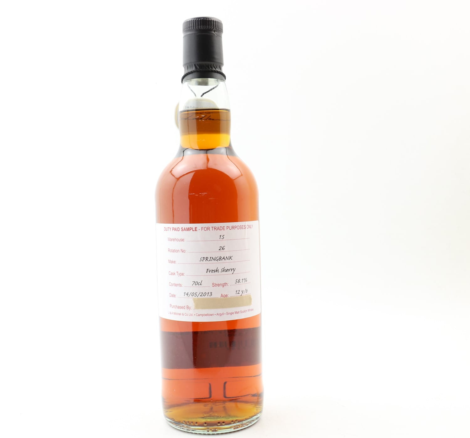 Springbank 2013 12 Year Old Duty Paid Sample Whisky 