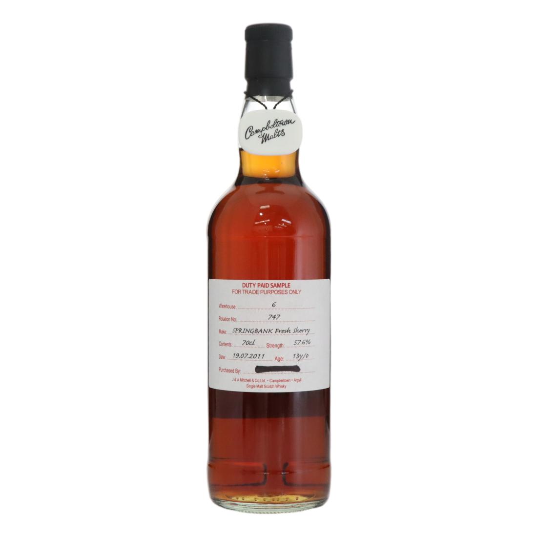Springbank 2011 Duty Paid Sample 13 Year Old – Fresh Sherry N/Acl 57.60% Scotland Whisky 