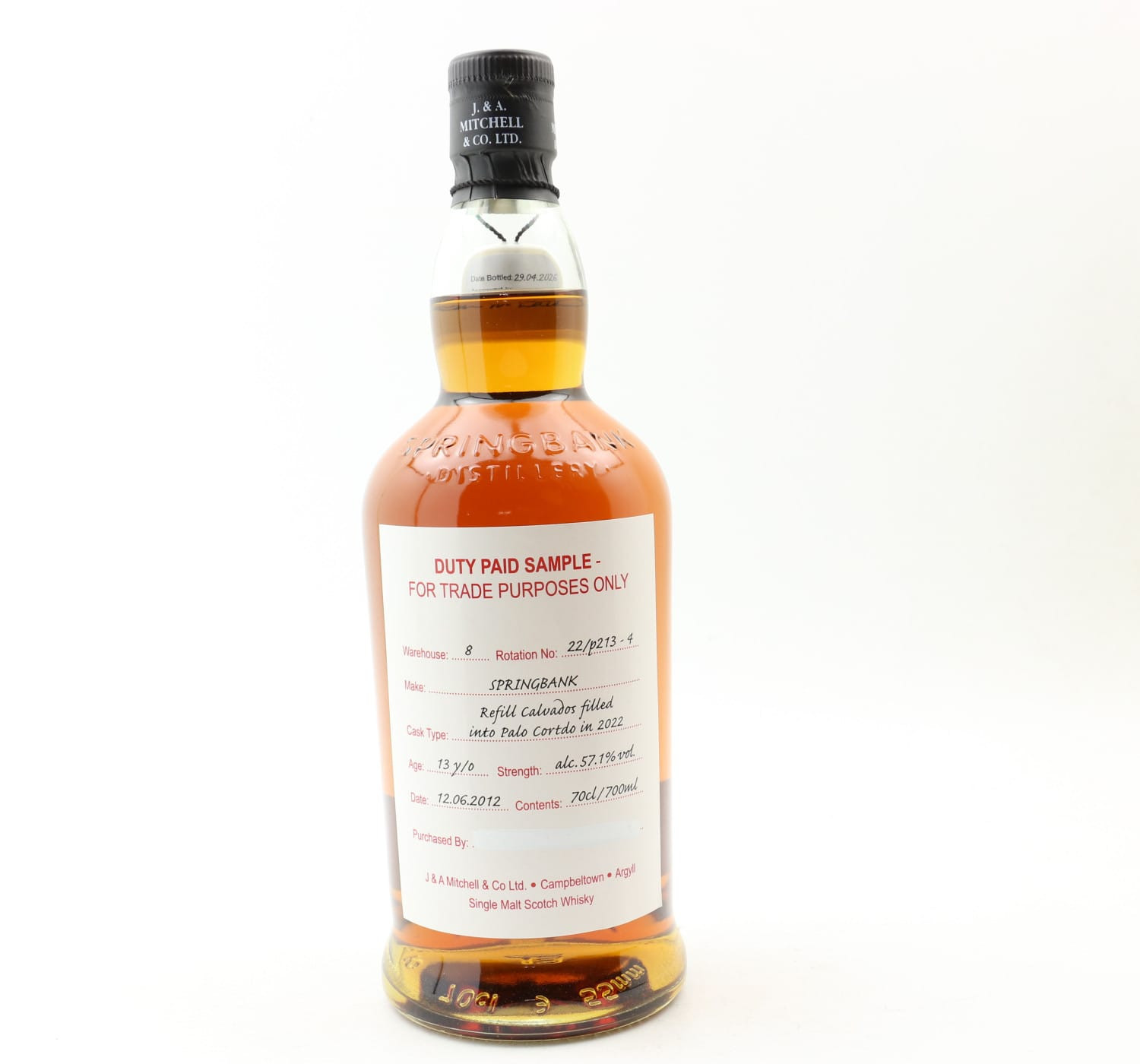Springbank 2012 13 Year Old Duty Paid Sample Whisky 