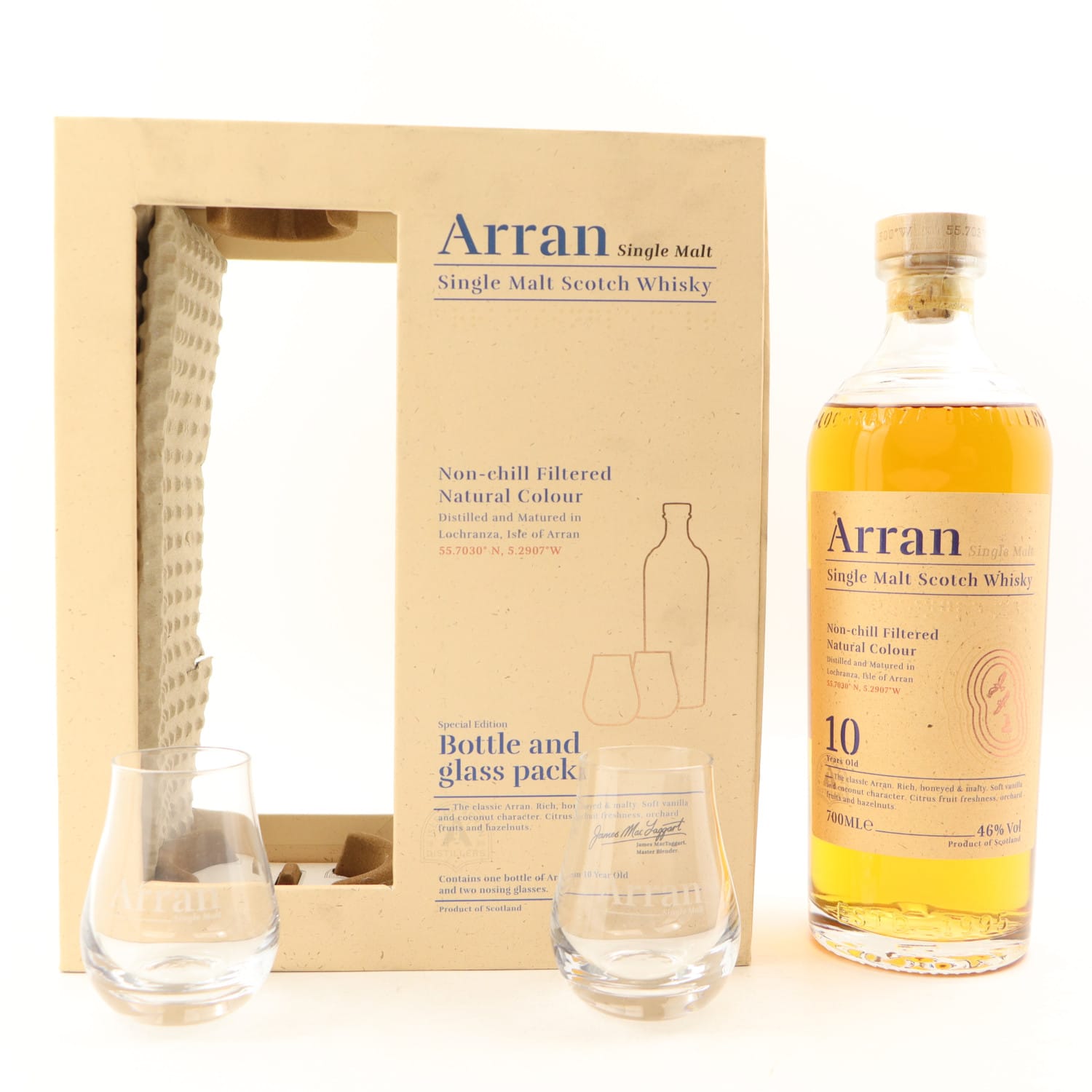 Arran 10 Year Old Gift Set With Glasses 70cl 46.00% Islands Scotland Whisky 