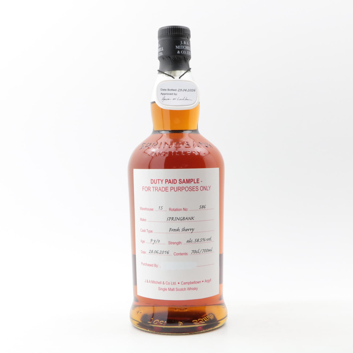 Springbank 2016 9 Year Old Duty Paid Sample 70cl 58.50% Campbeltown Scotland Whisky