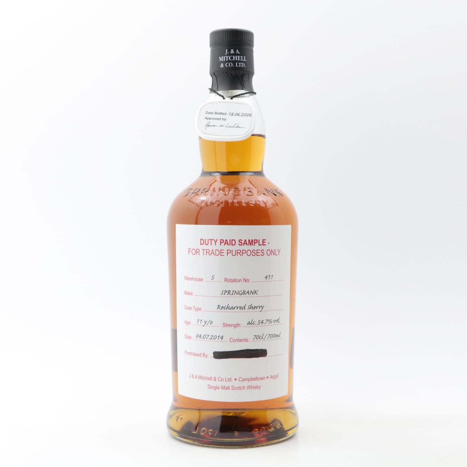 Springbank 2014 11 Year Old Duty Paid Sample 70cl 54.70% Campbeltown Scotland Whisky 