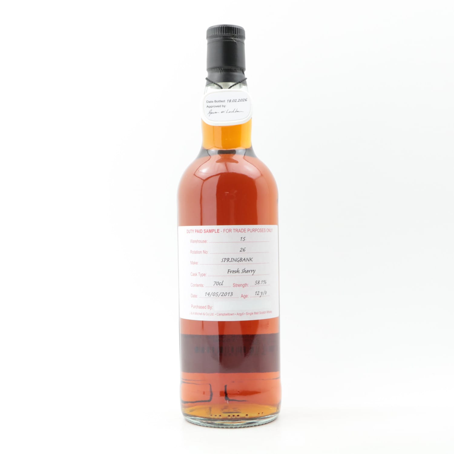 Springbank 2013 12 Year Old Duty Paid Sample 70cl 58.10% Campbeltown Scotland Whisky